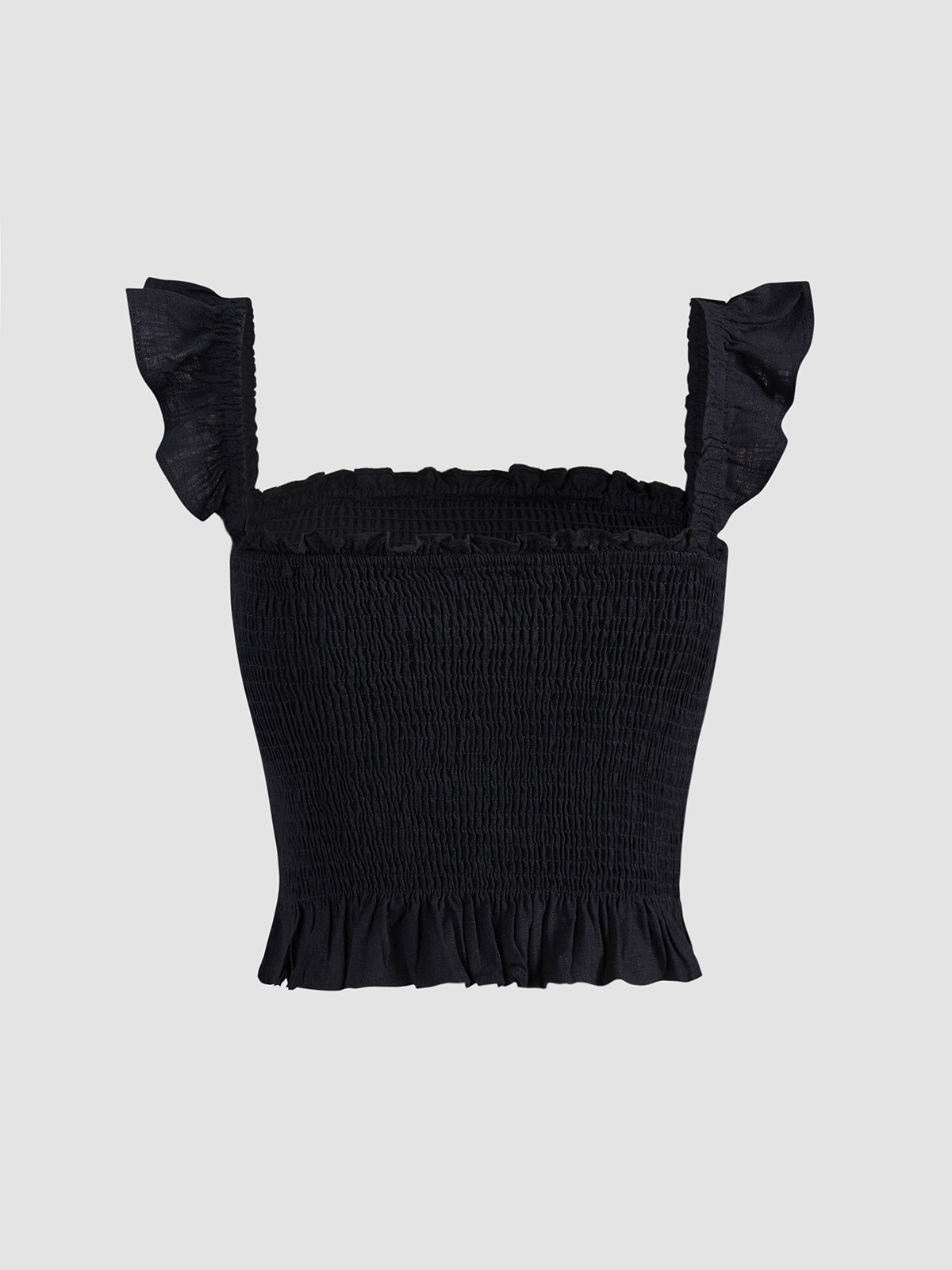 Thecomense - Square Neck Frill Shirred Ruffle Hem Sleeveless Top