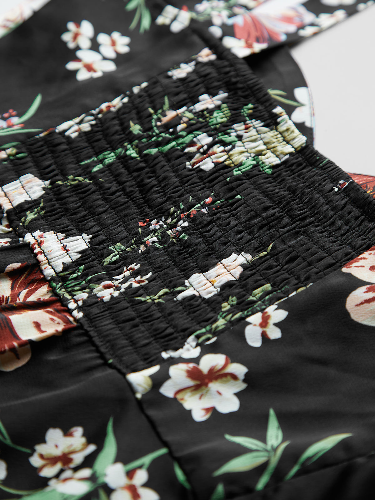 Thecomense - Contrast Floral Tie Strap Midi Dress