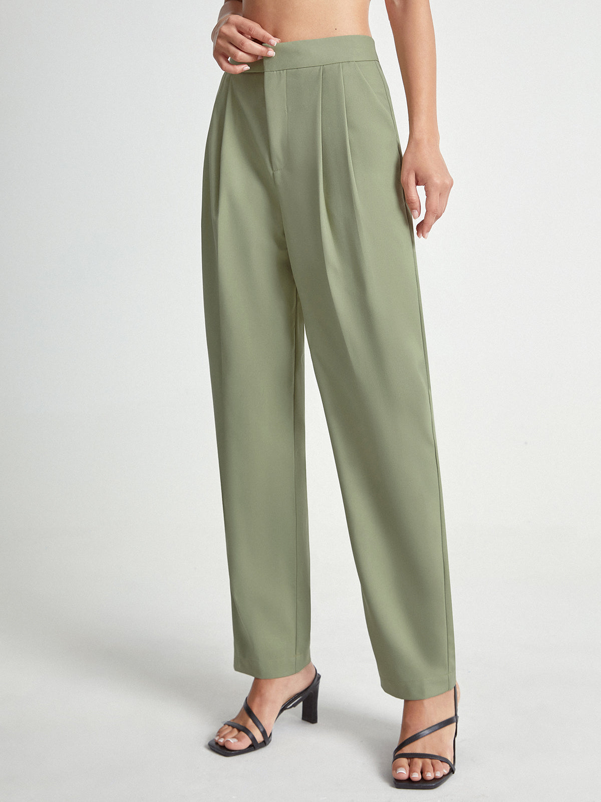 Thecomense - High Waisted Tapered Pleated Trouser Pants