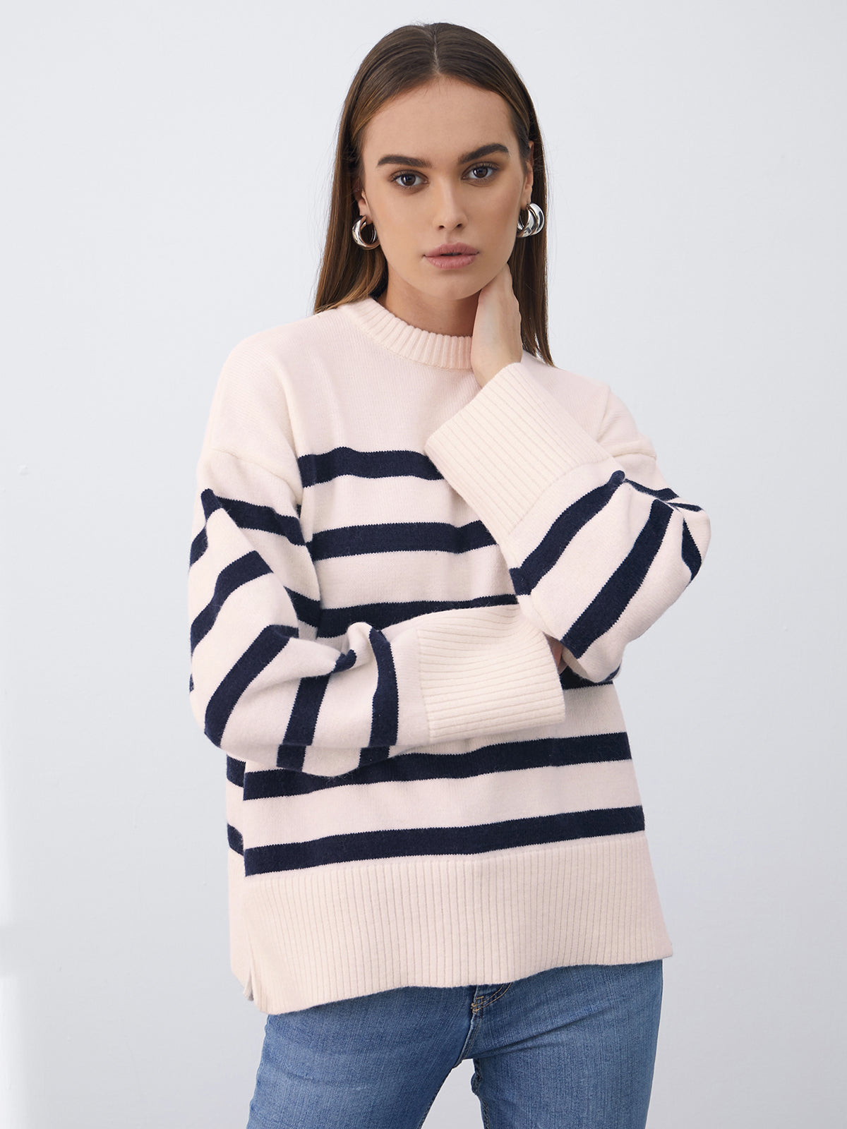 Thecomense - Drop Shoulder Striped Sweater