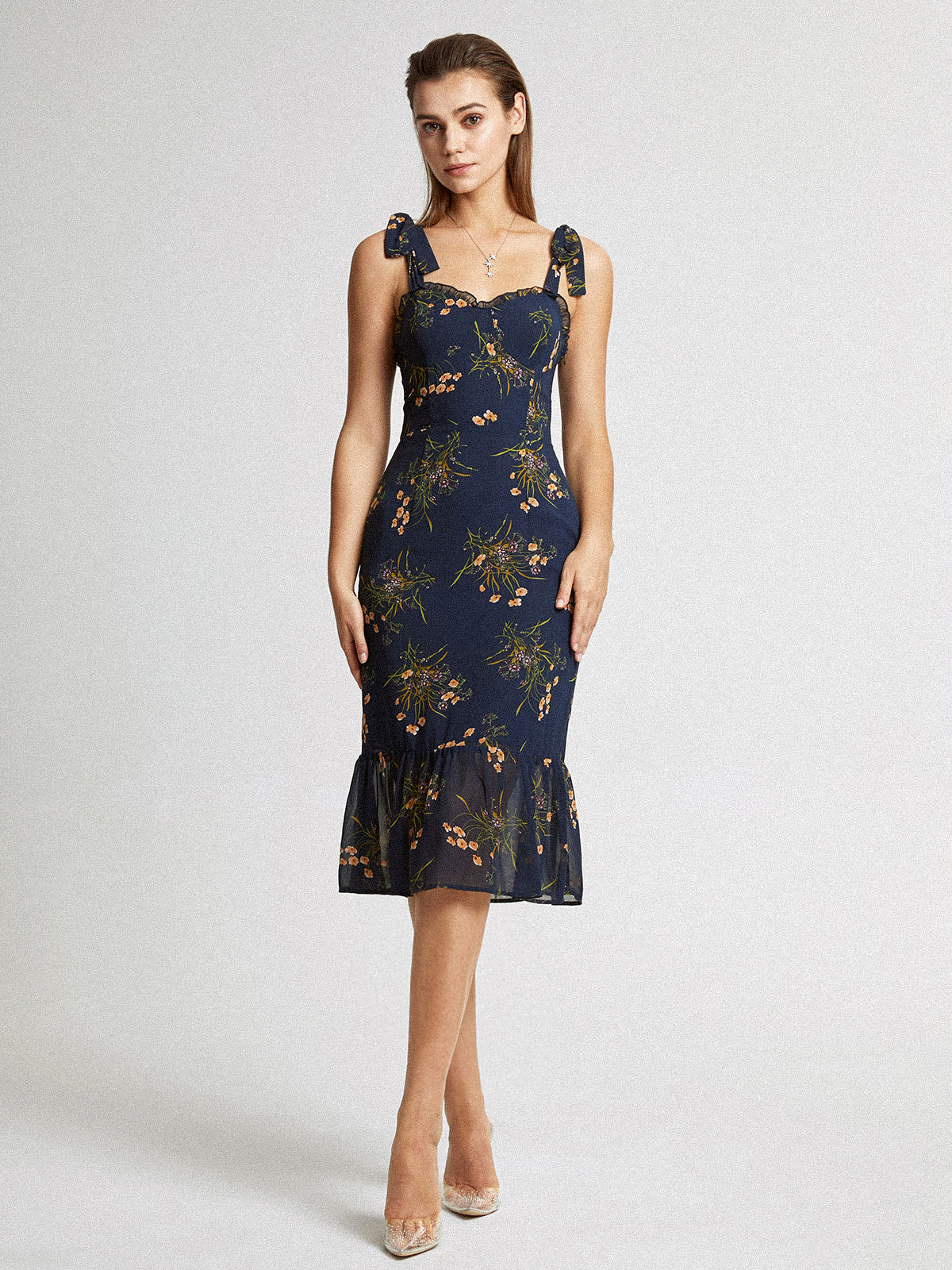Thecomense - Floralia Fantasy Strap Midi Dress