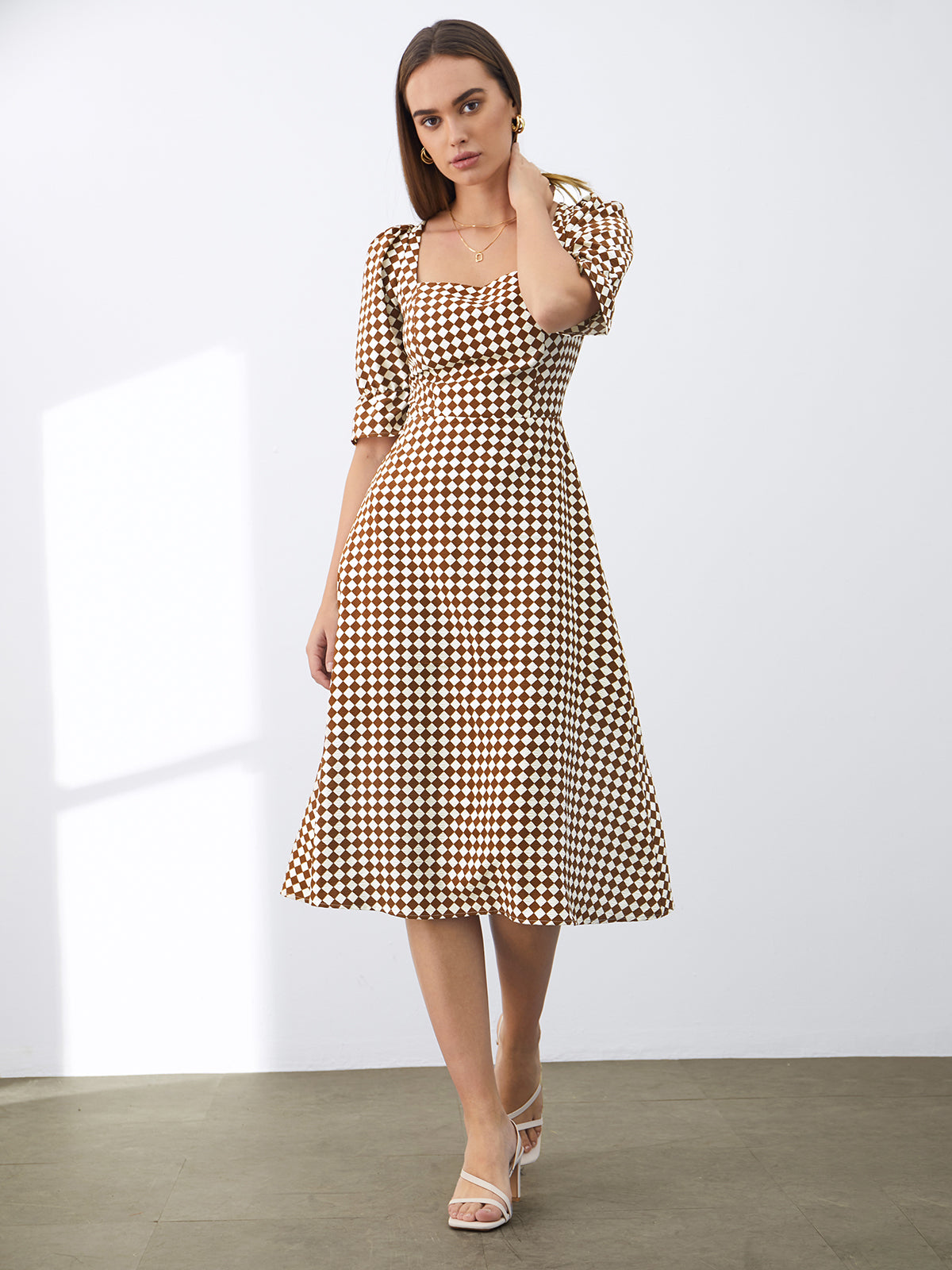 Thecomense - Square Neck Long Sleeve Dress