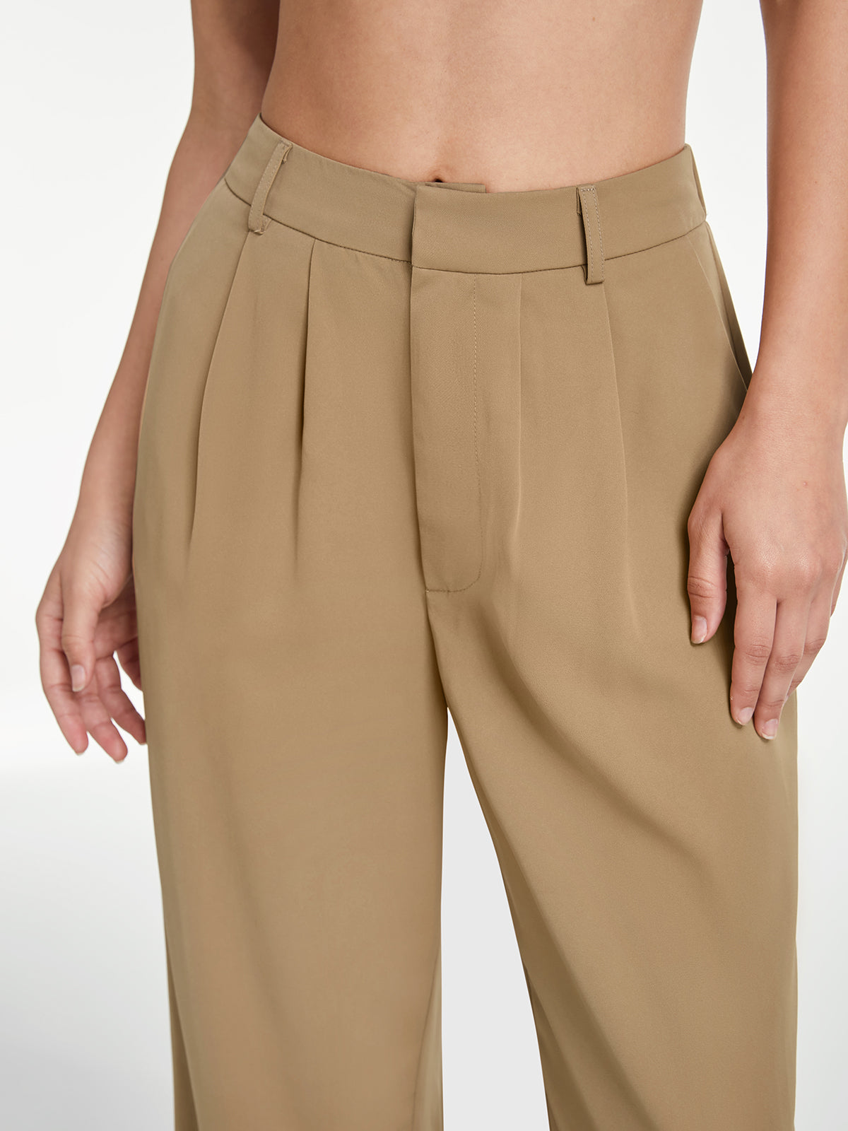 Thecomense - High Waisted Front Pleat Wide Leg Trousers