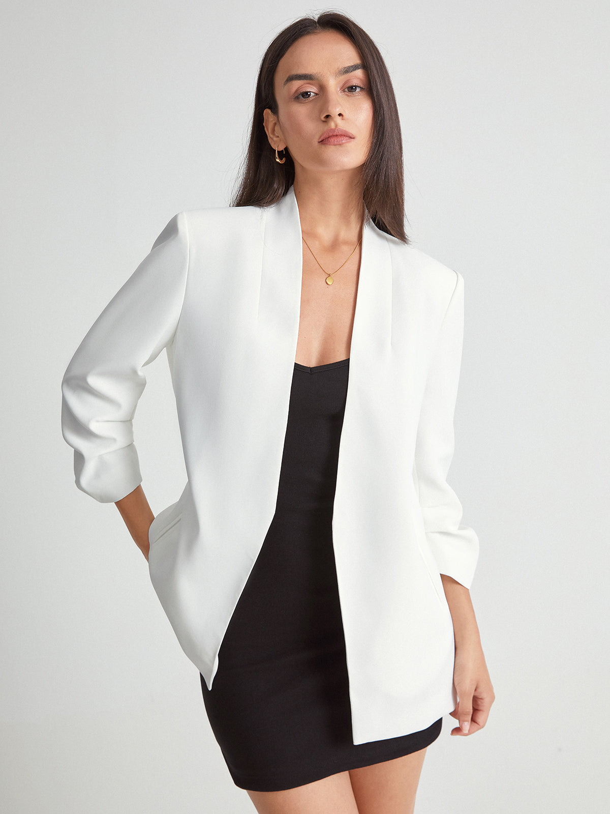 Thecomense - Structured Solid Colored Blazer Without Lapels