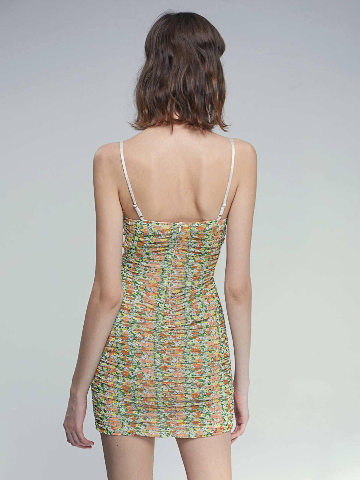 Thecomense - Floral Garden Side Ruche Mini Strap Dress