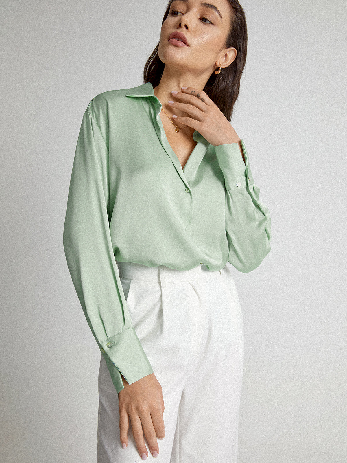 Thecomense - Satin Relaxed Fit Button Up Shirt