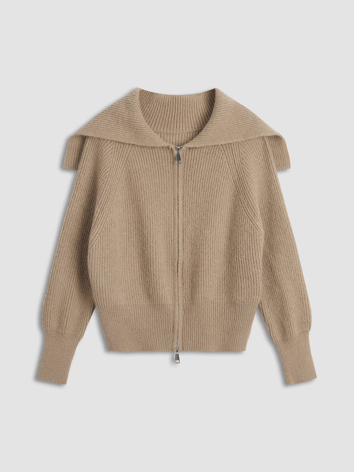 Thecomense - Fluffy Knit Zipper Collared Cardigan