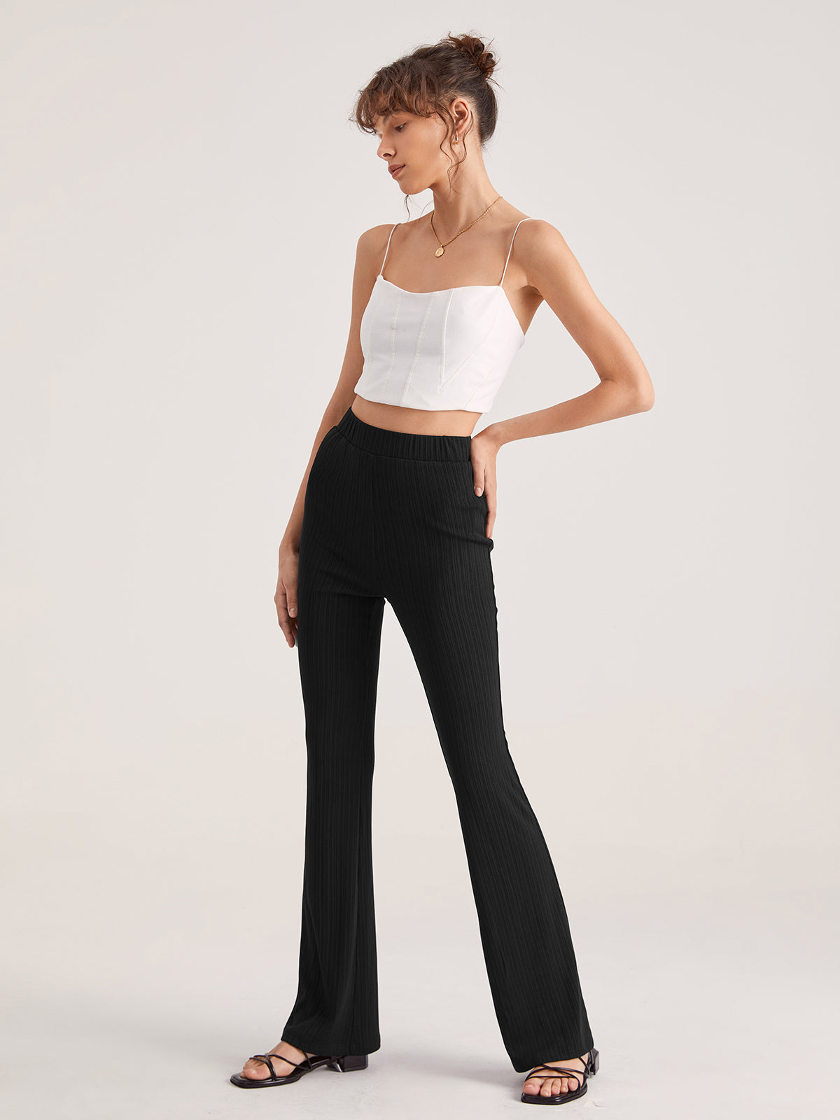 Thecomense - High Waisted Essential Seam Detail Flare Pants