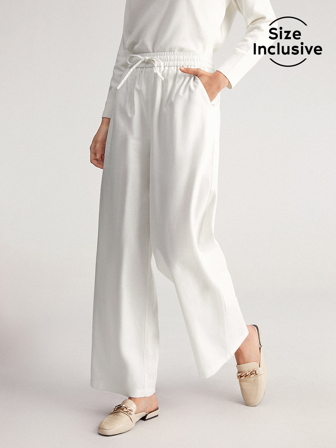 Thecomense - Simple Bell Drawstring Wide Leg Pants