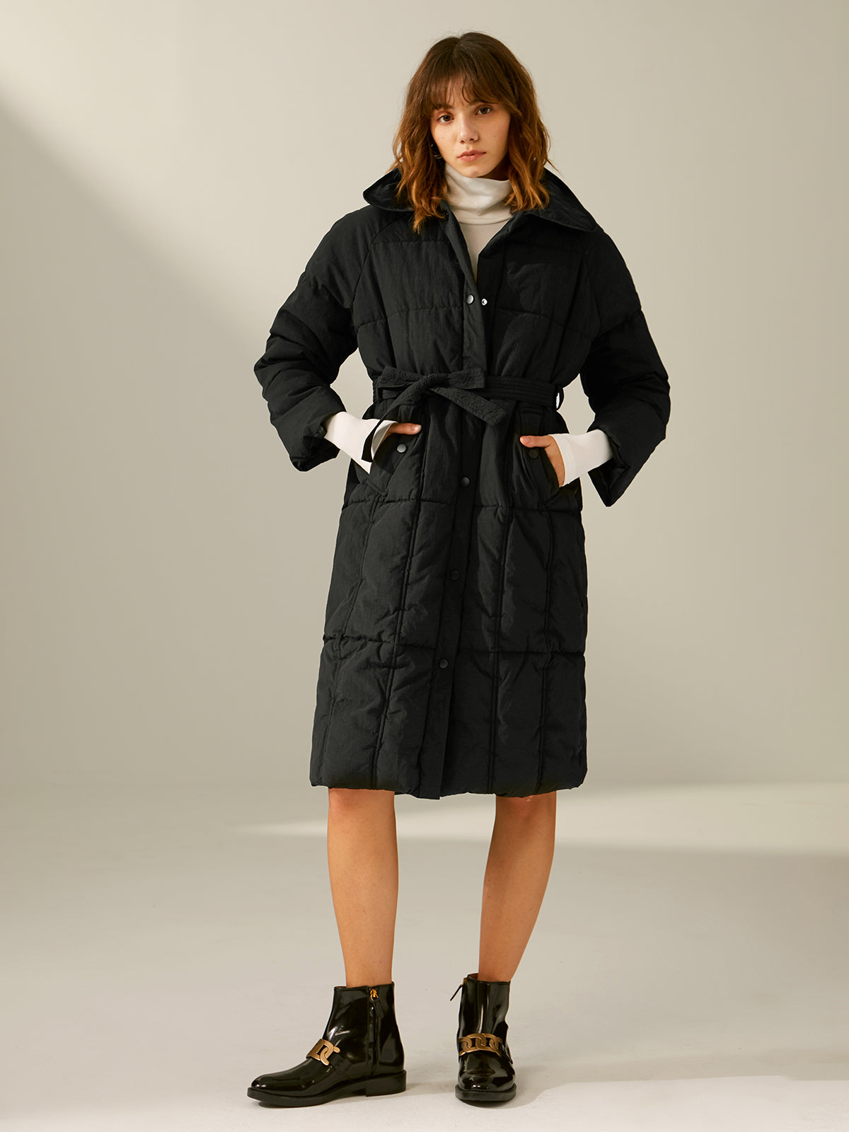 Thecomense - Collared Button Front Long Puffer Jacket