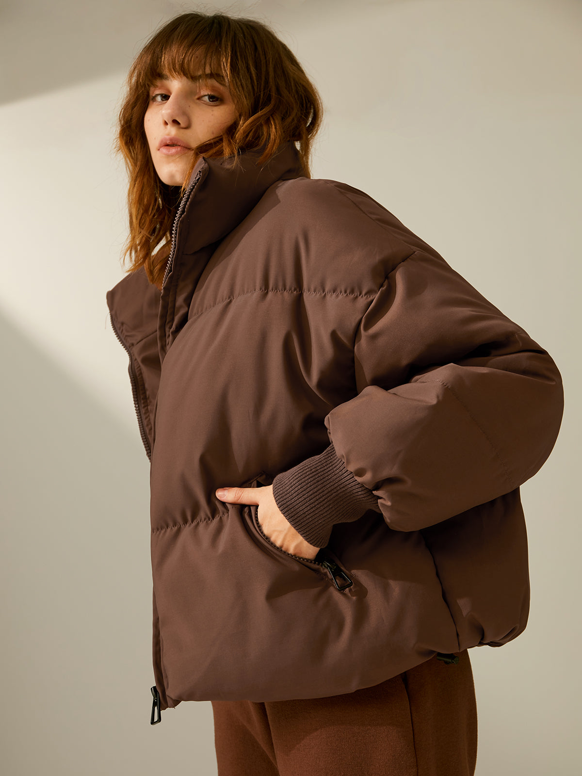 Thecomense - Drop Shoulder Zip Up Puffer Jacket