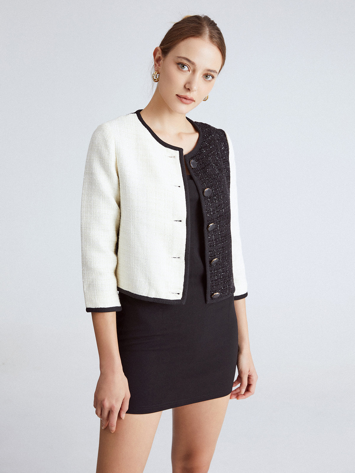 Thecomense - Dual Tone Cropped Jacket with Contrast Banding