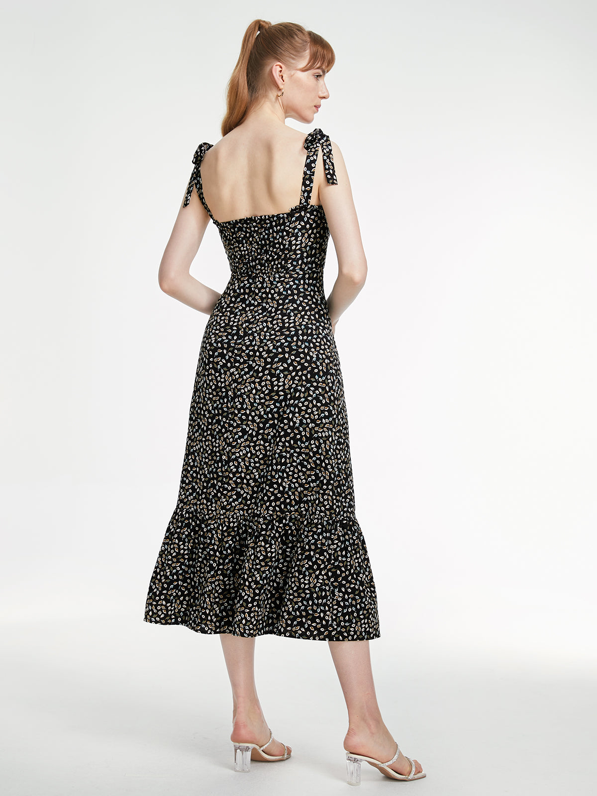 Thecomense - Dark Floral Tie Strap Maxi Dress