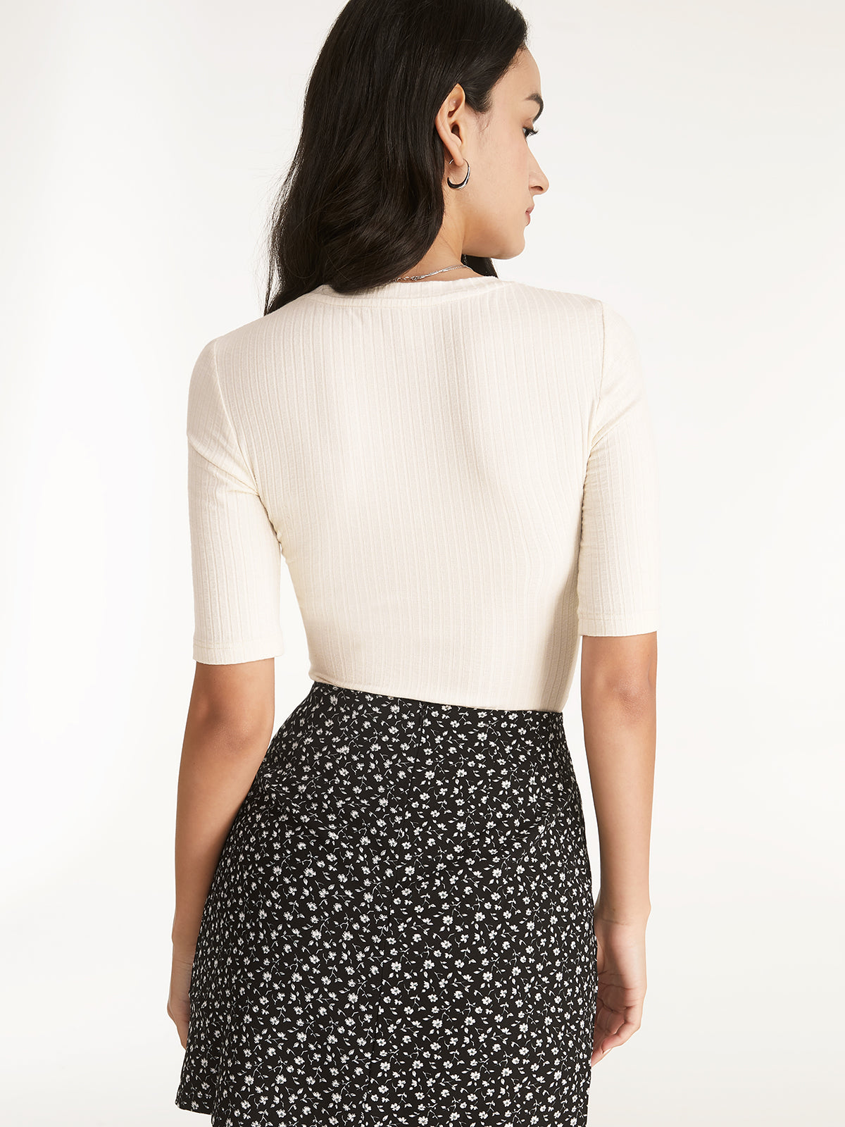Thecomense - Short Sleeve Light Ribbed Essential Stretch Top