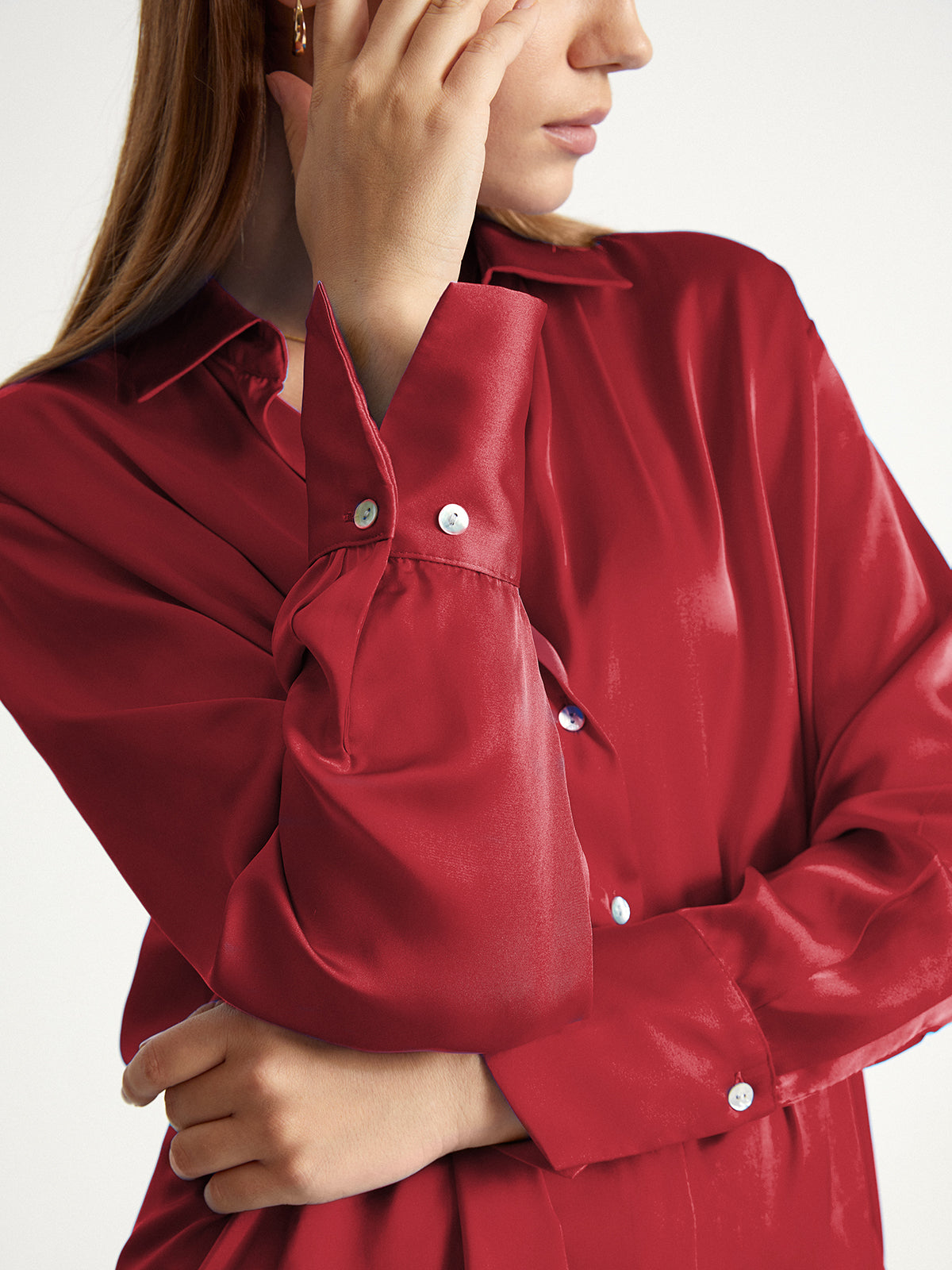 Thecomense - Satin Relaxed Fit Button Up Dress Shirt