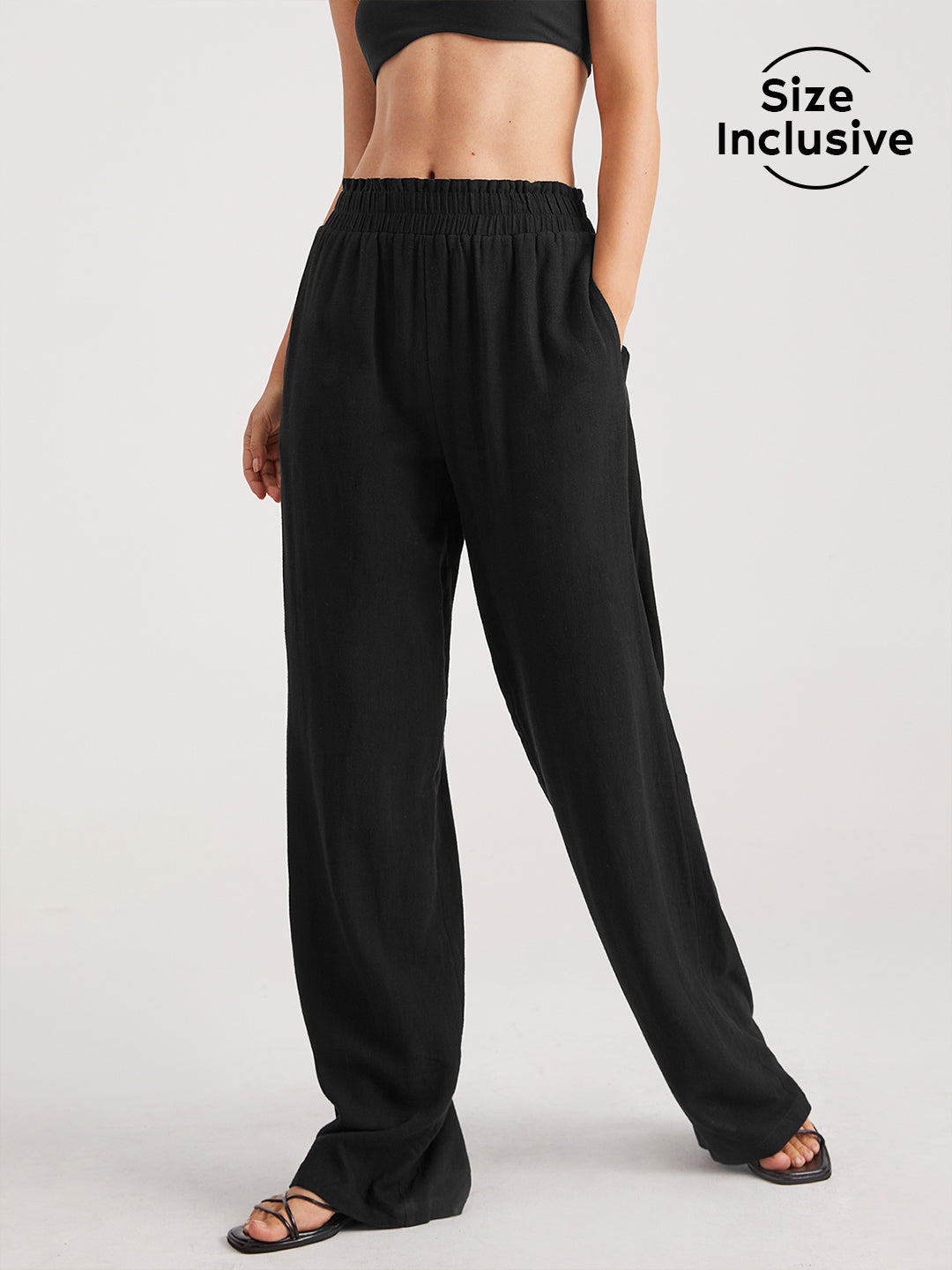 Thecomense - Low Rise Casual Relaxed Fit Wide Leg Trousers