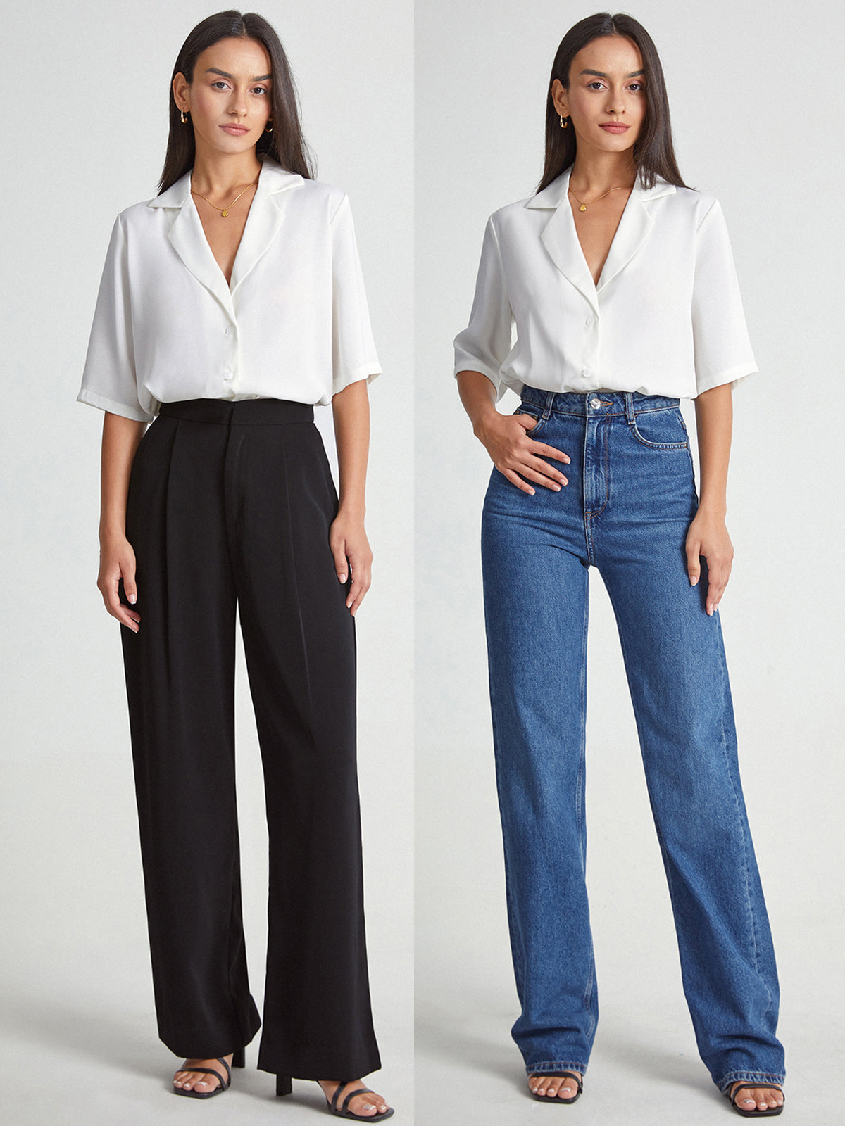 Thecomense - Quarter Sleeve Deep V Notch Lapel Blazer Shirt