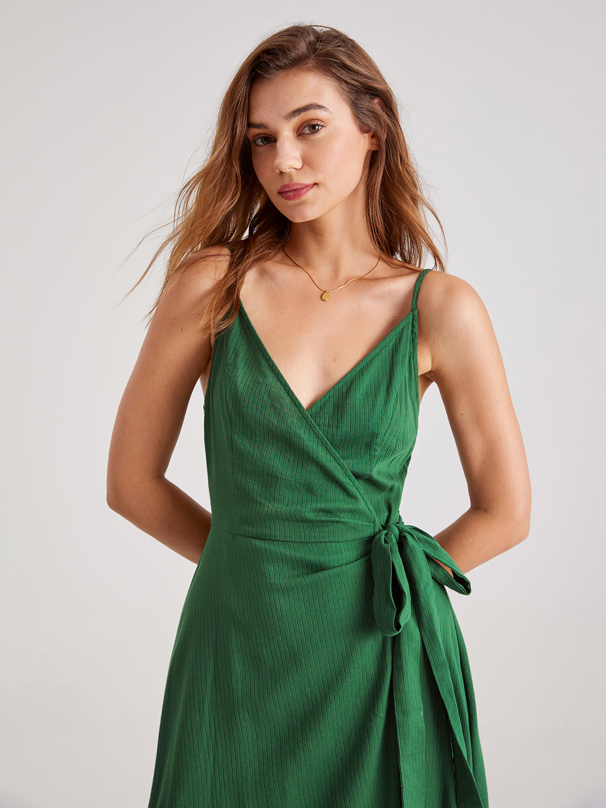 Thecomense - V-Neck Solid Tie Split Wrap Dress