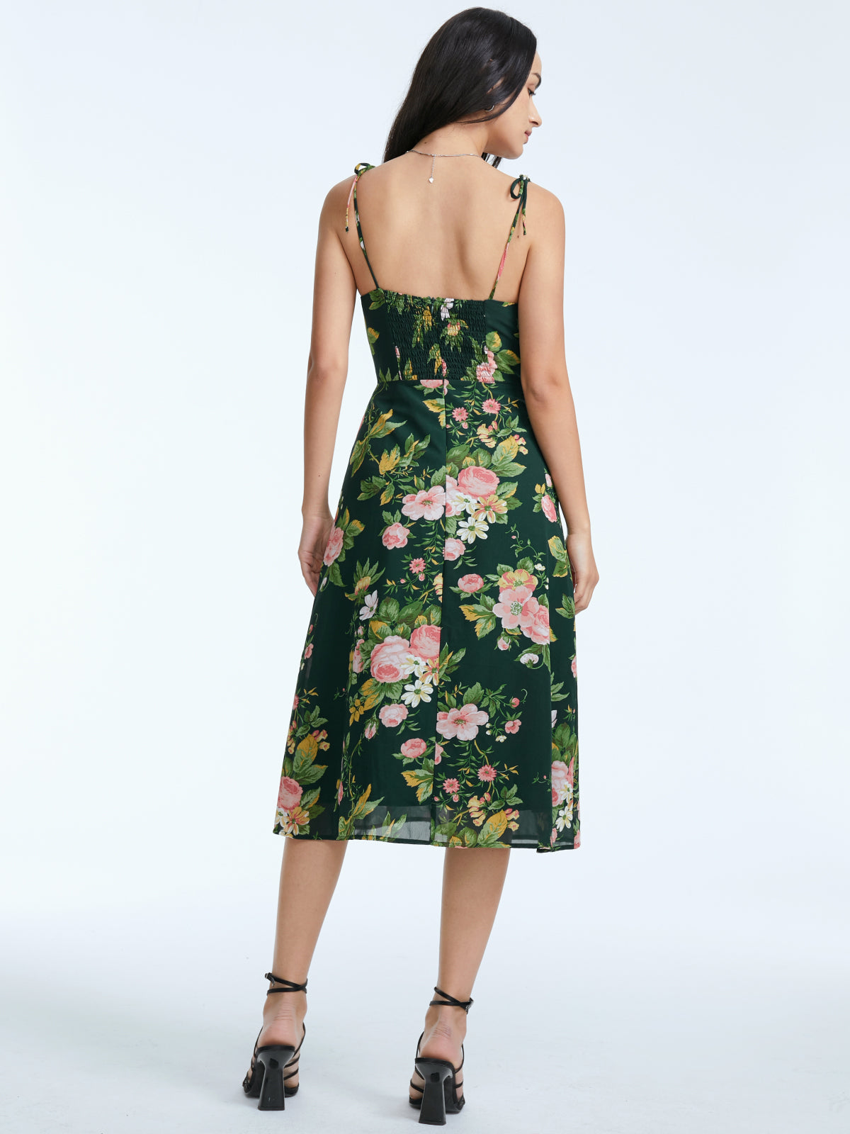 Thecomense - Floral Bloom Contour Midi Strap Dress