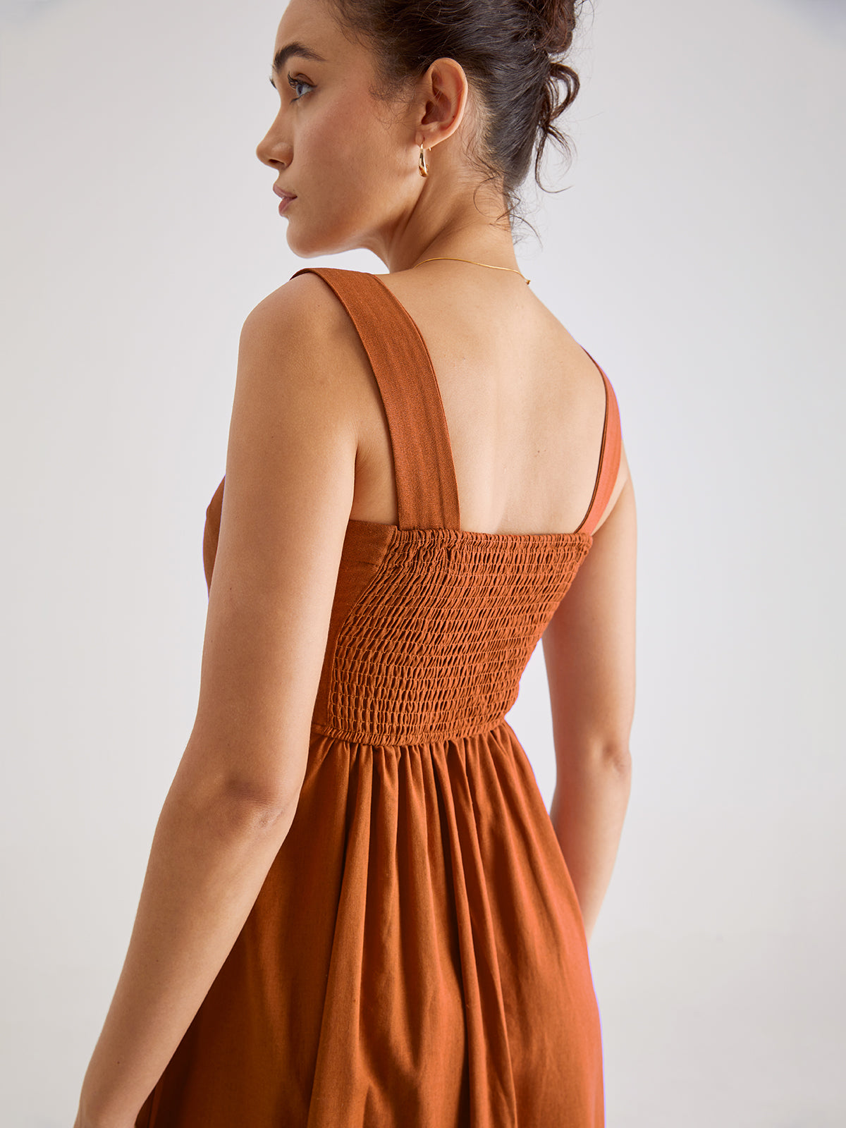 Thecomense - Square Neck A Line Pleat Strap Dress