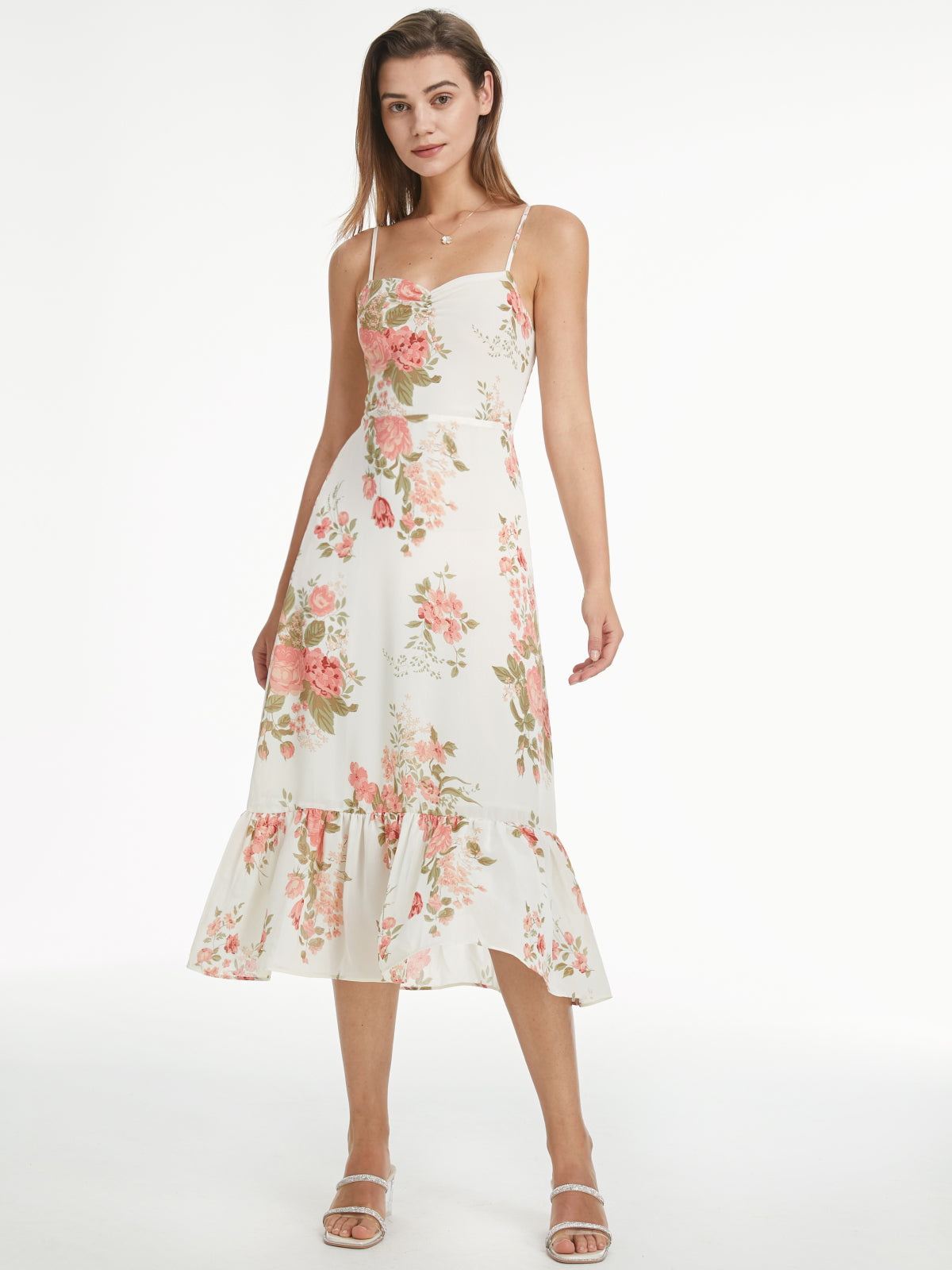 Thecomense - Sweetheart Floral Garden Strap Maxi Dress