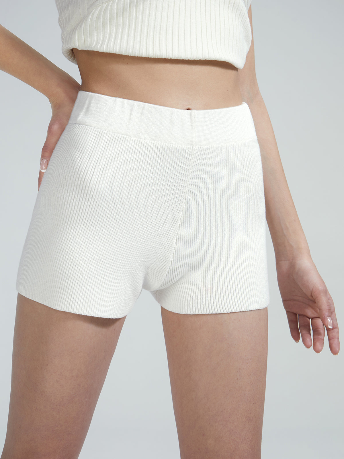 Thecomense - High Waisted Ribbed Knit Shorts