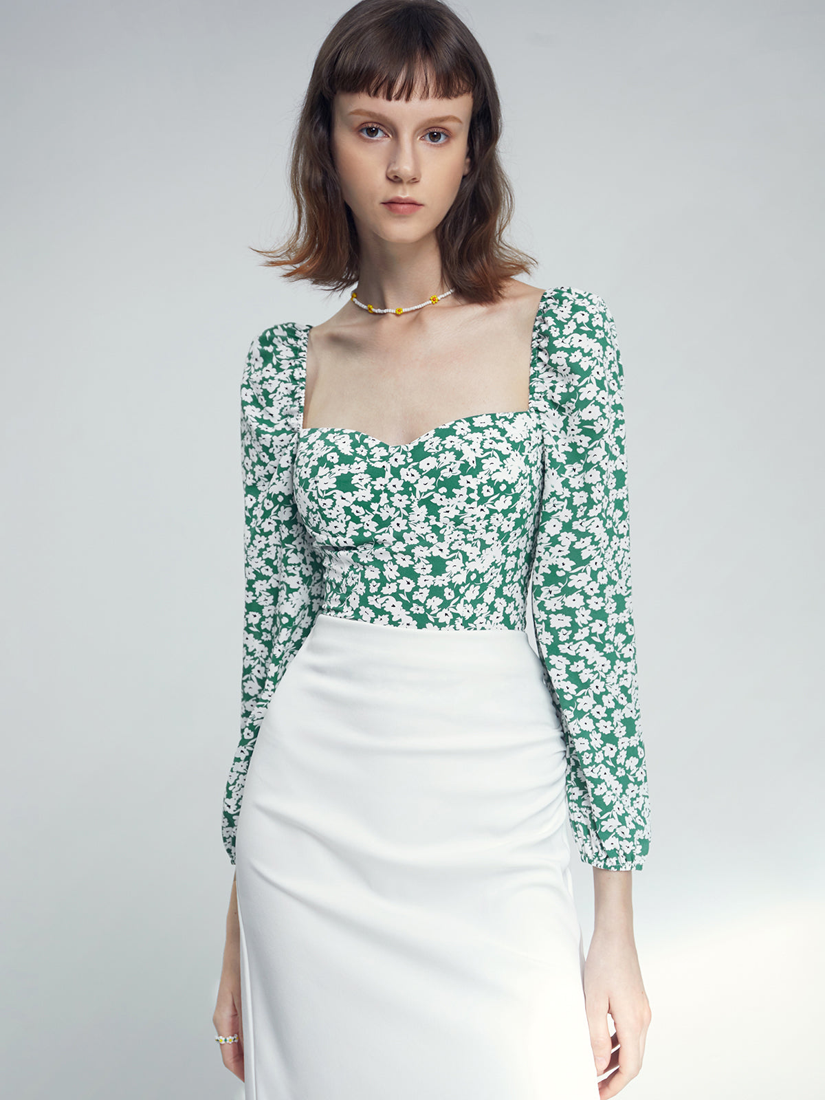 Thecomense - Sweetheart Long Sleeve Floral Top