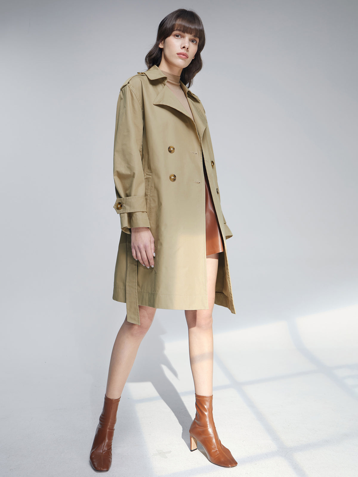 Thecomense - Mid Length Double Breasted Lightweight Trench Coat