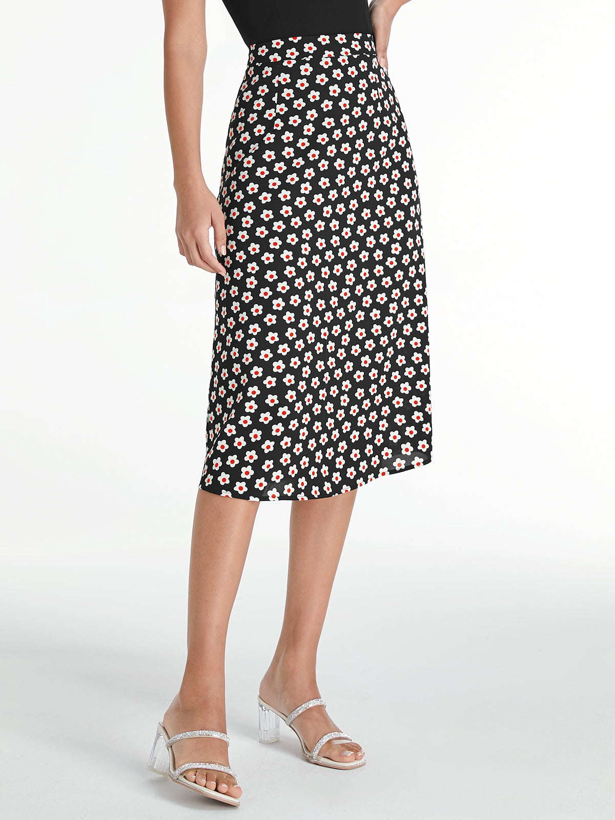 Thecomense - High Waisted Dark Floral Midi Skirt