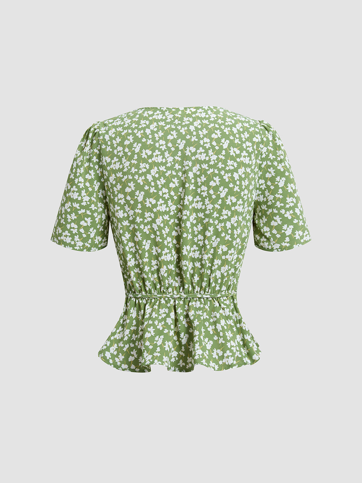 Thecomense - Floral Shoulder Pleat Wrap Top
