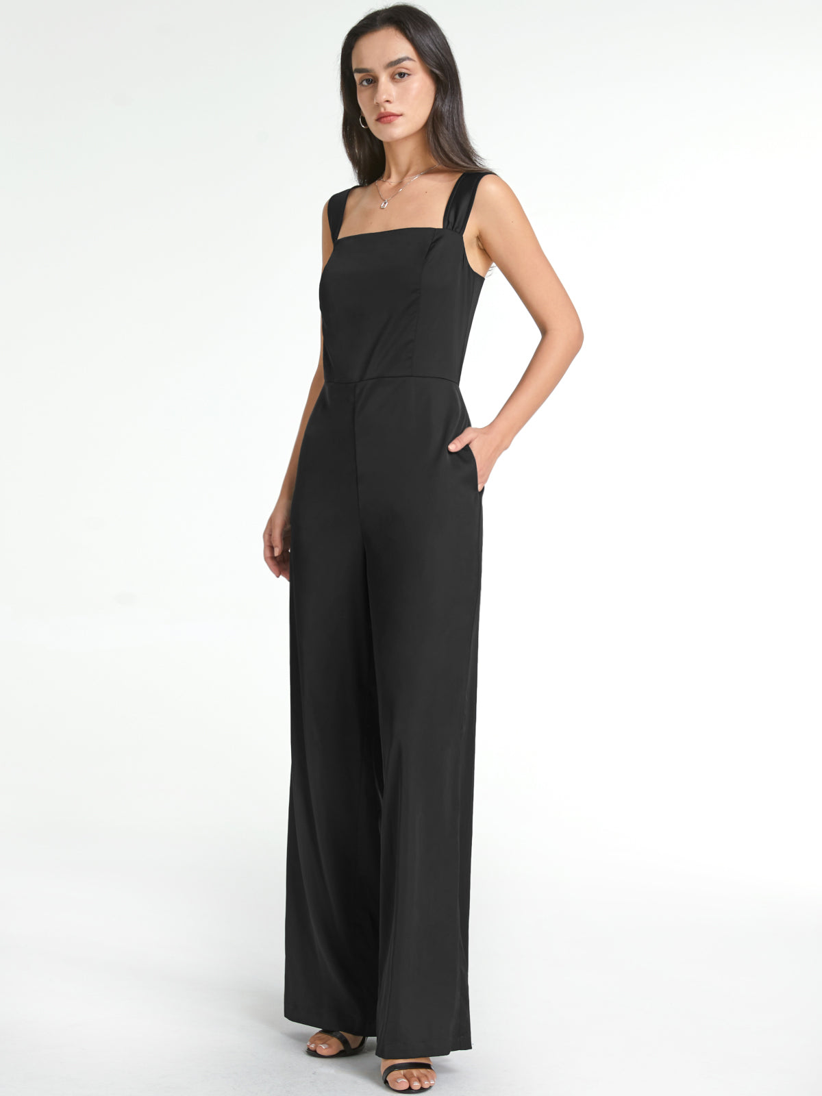 Thecomense - Square Neck Wide Leg Tank Jumpsuit