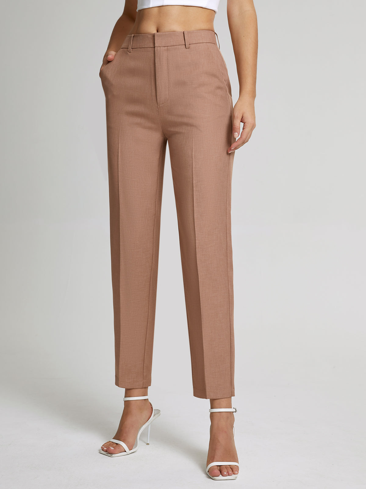 Thecomense - High Waisted Cropped Skinny Straight Leg Trousers