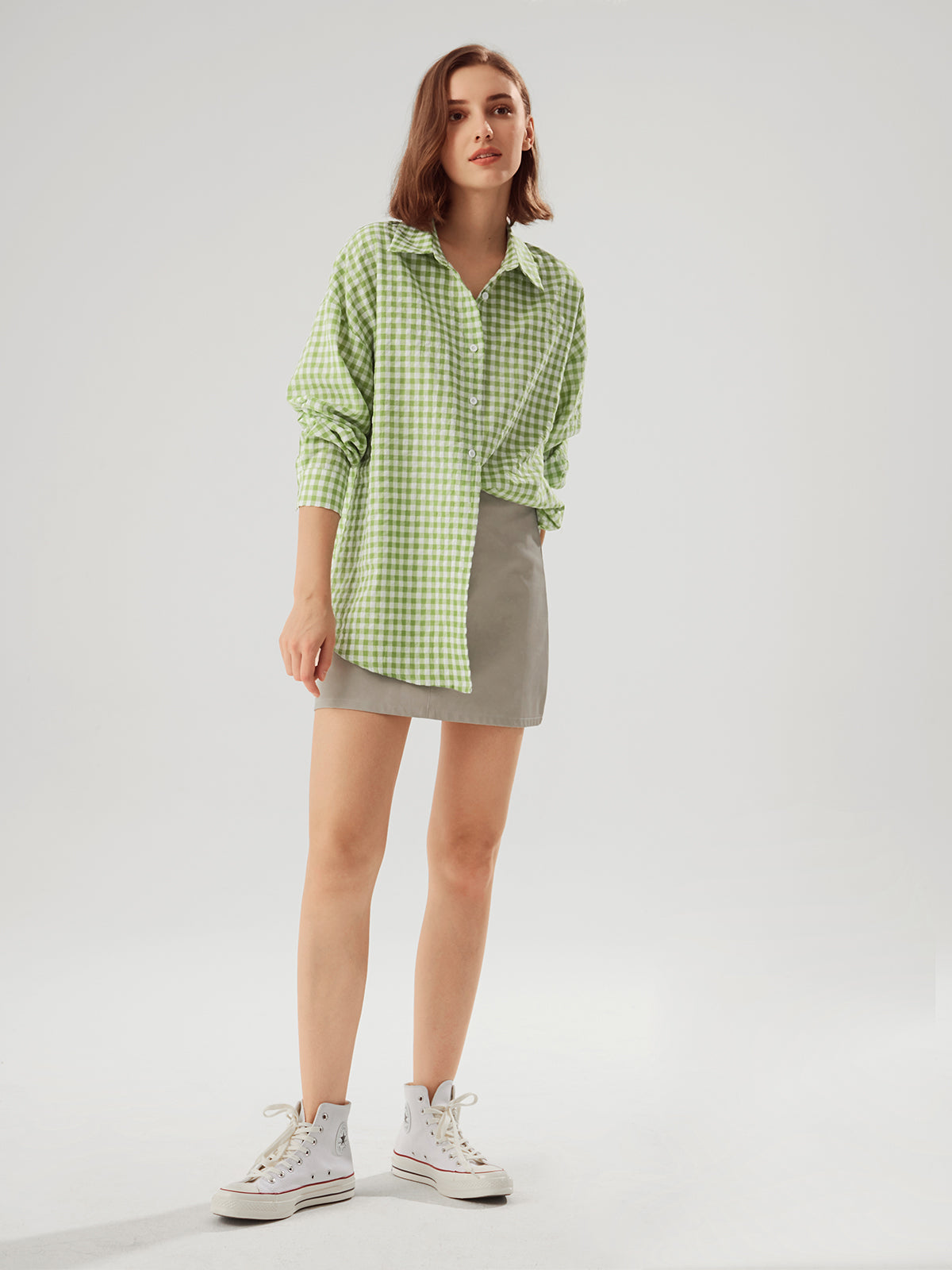 Thecomense - Oversized Gingham Collared Shirt