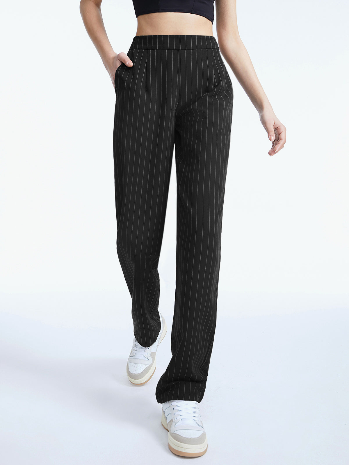 Thecomense - High Waisted Regular Fit Pinstripe Pants