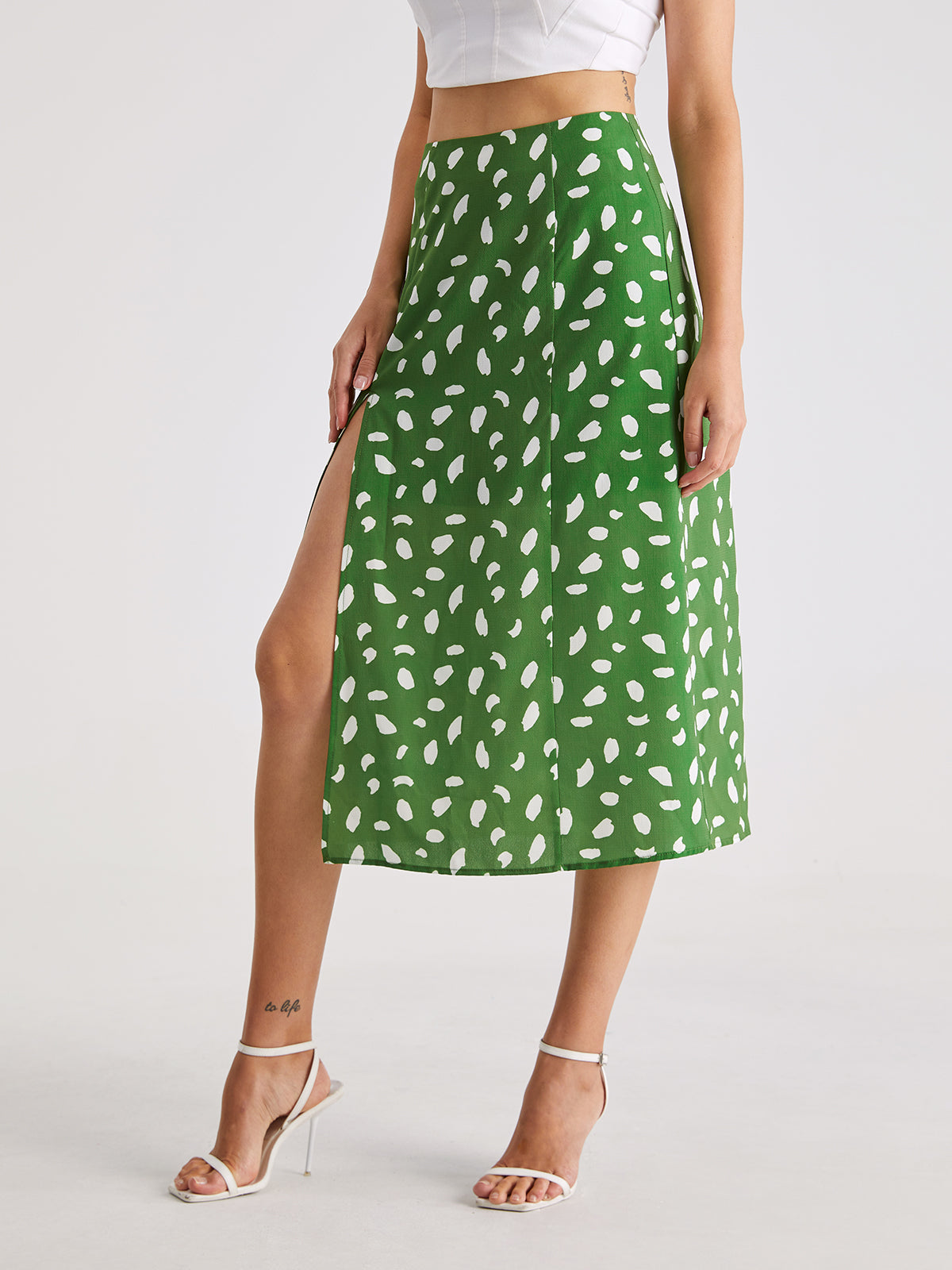 Thecomense - Light Petal High Waisted Midi Slit Skirt