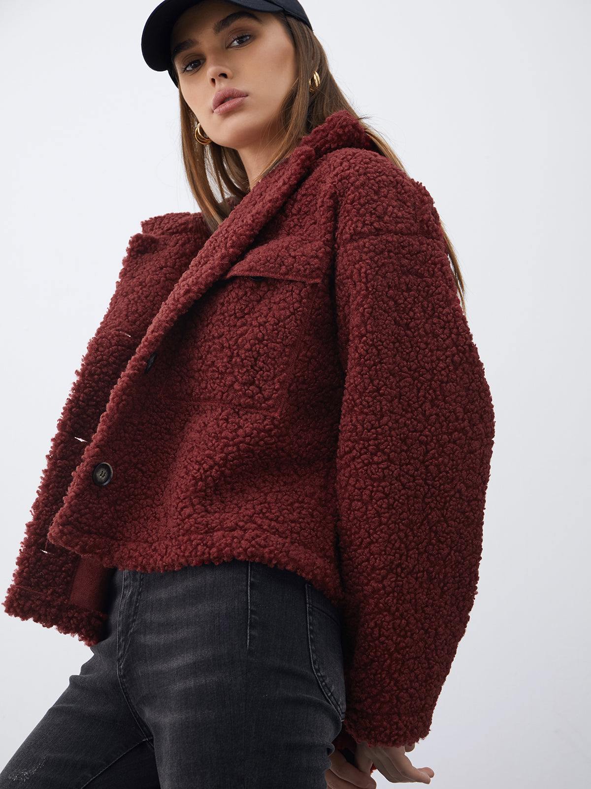 Thecomense - Button Front Teddy Sherpa Jacket