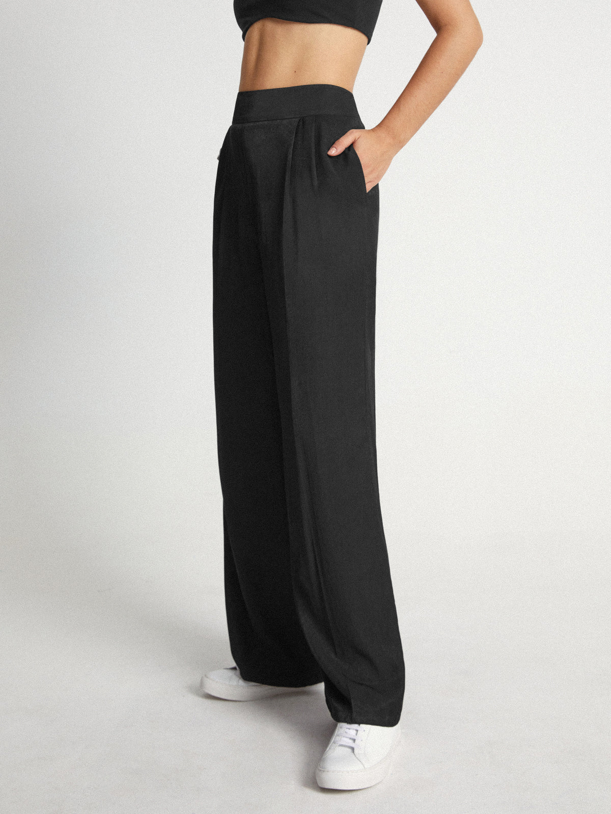 Thecomense - High Waisted Sleek Pleat Wide Leg Trousers