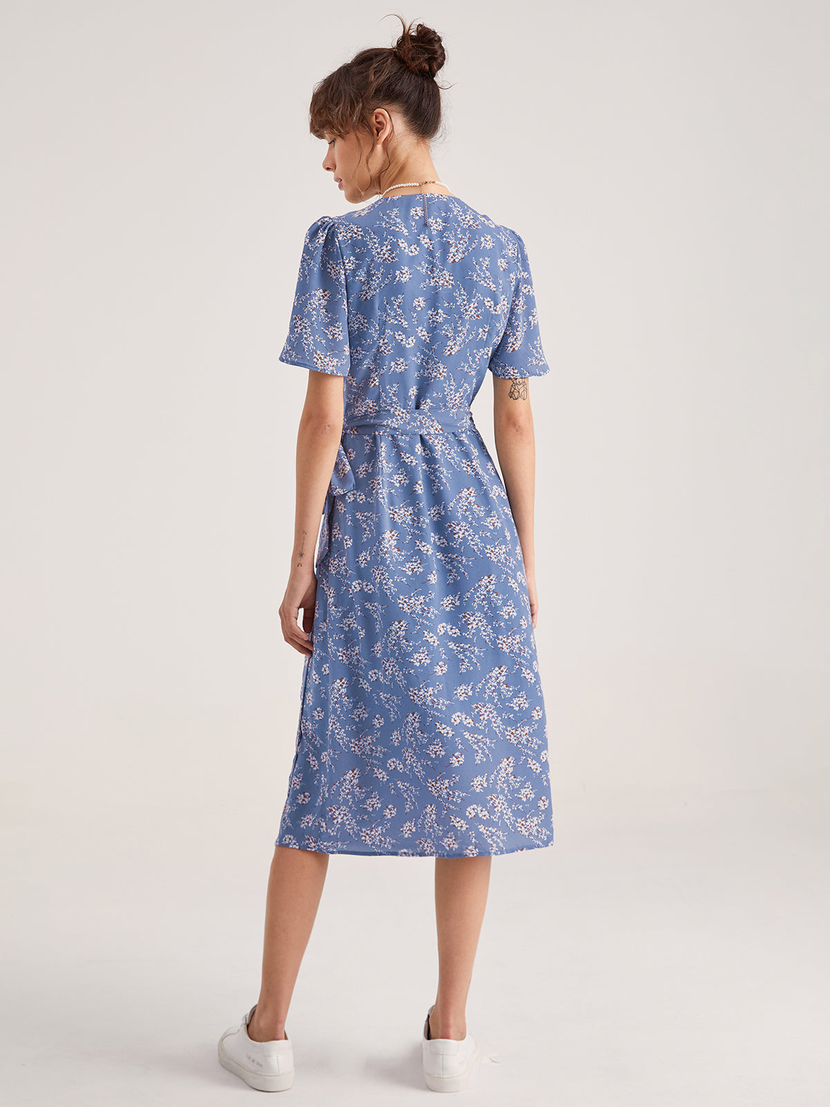 Thecomense - Floral Wrap Tie Midi Dress