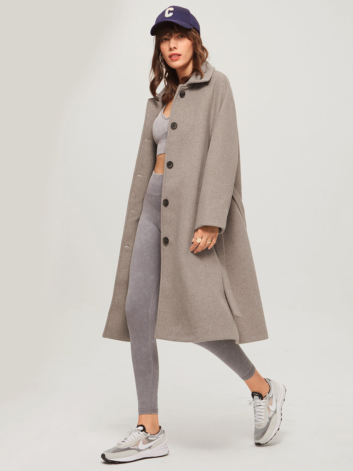 Thecomense - Brushed Wool Belted Long Overcoat