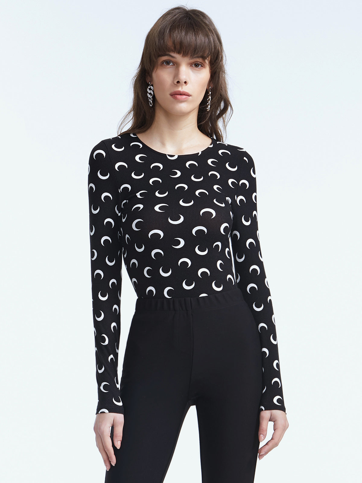 Thecomense - Crescent Moon Long Sleeve Stretch Top