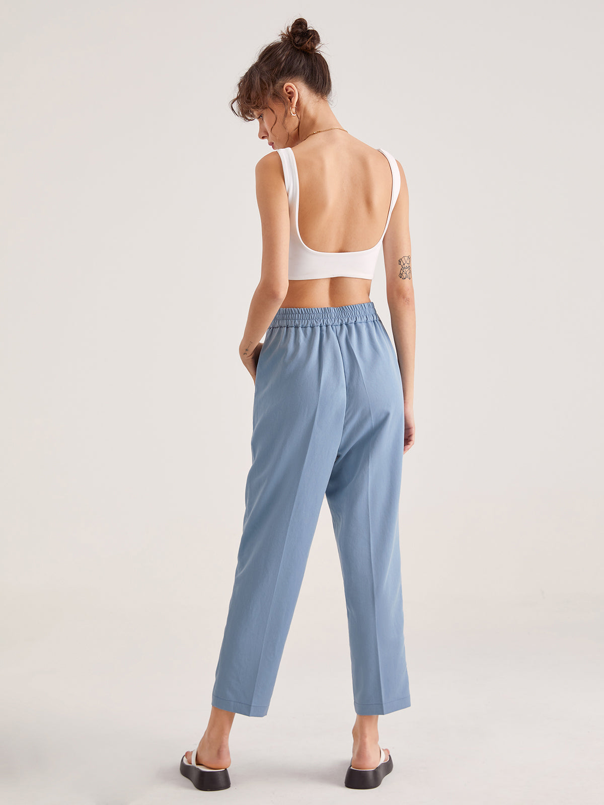 Thecomense - Everyday High Waisted Cropped Tapered Trousers