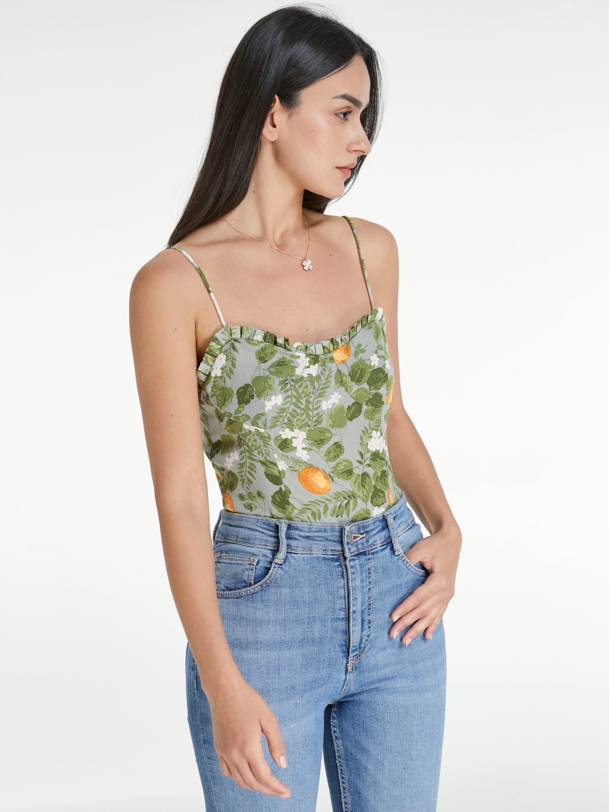 Thecomense - Sweetheart Ruffle Hem Valencia Orange Camisole Tank Top