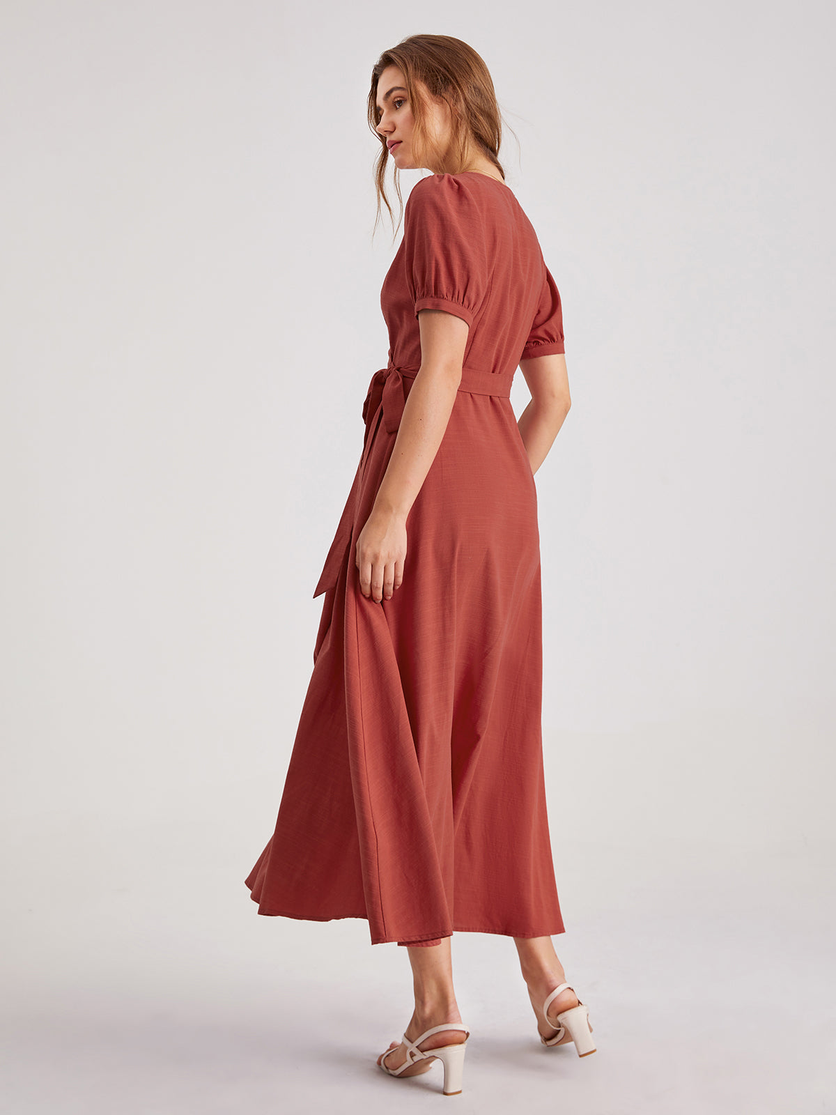 Thecomense - V-Neck Wrap Side Tie Maxi Dress
