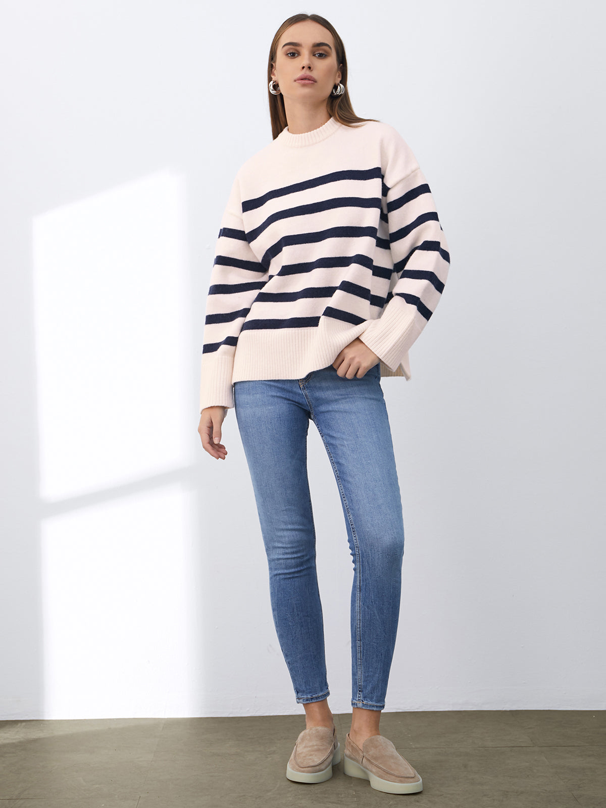 Thecomense - Drop Shoulder Striped Sweater