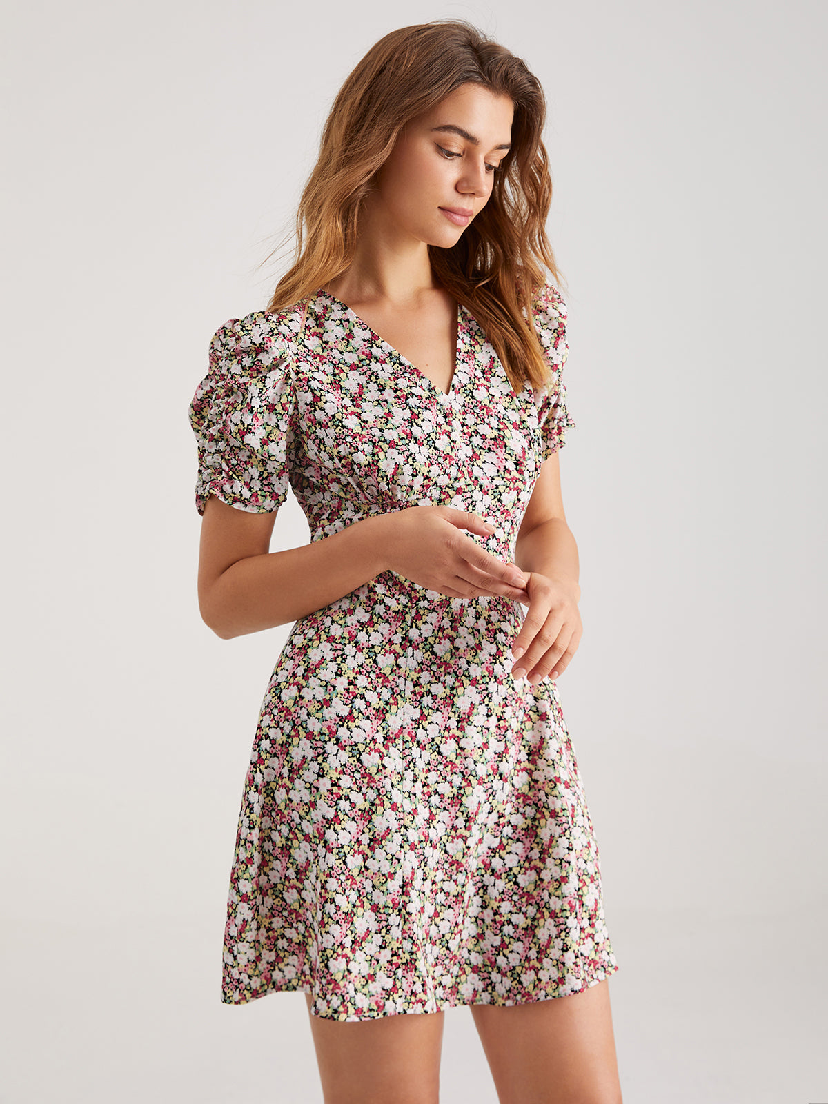 Thecomense - Sweetheart Contrast Floral Garden Dress