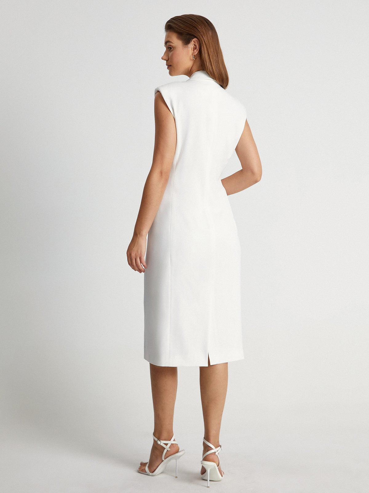 Thecomense - Sleeveless Wrap Lapel Midi Blazer Dress