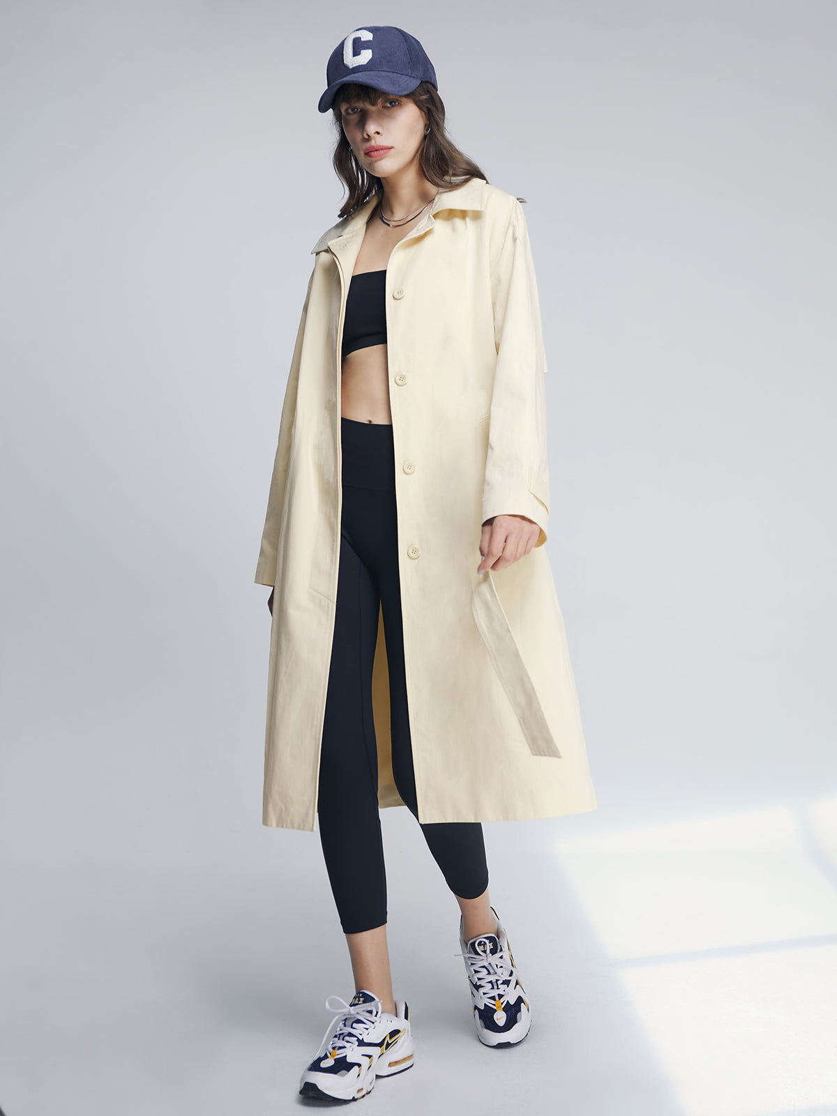 Thecomense - Mid-Length Belted Collared Trench Coat