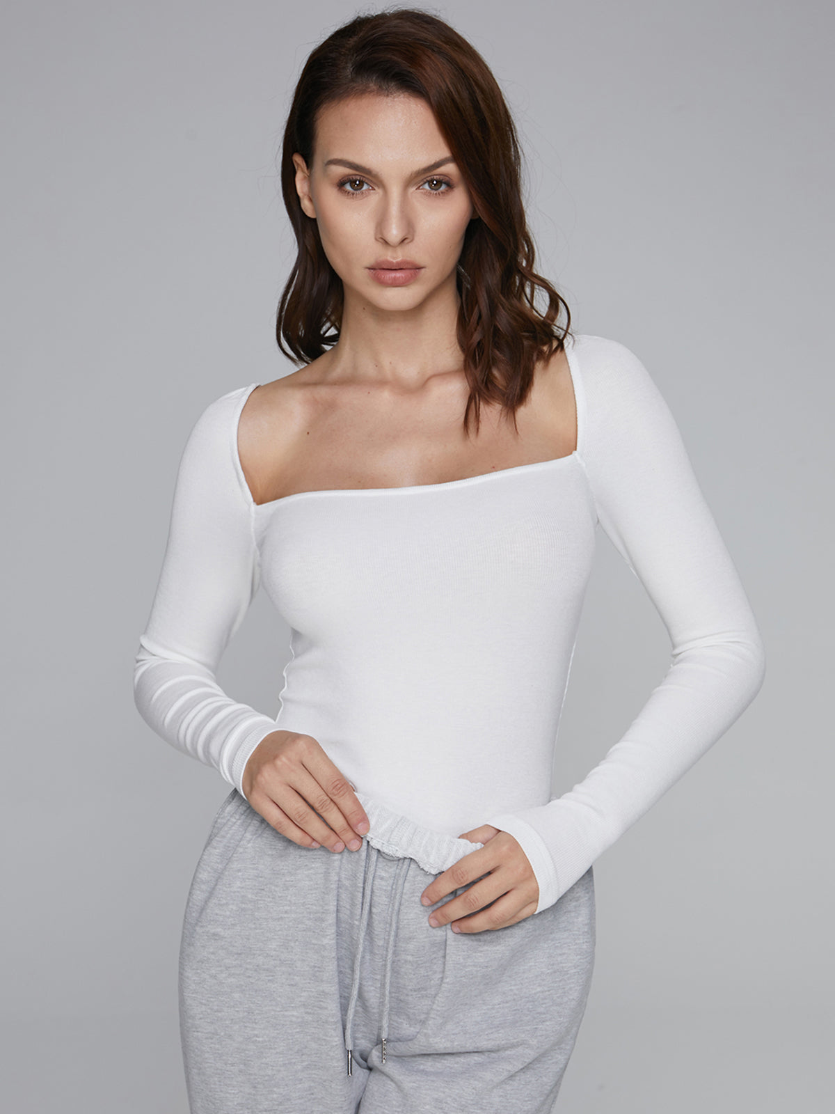 Thecomense - Basic Square Neck Long Sleeve Top