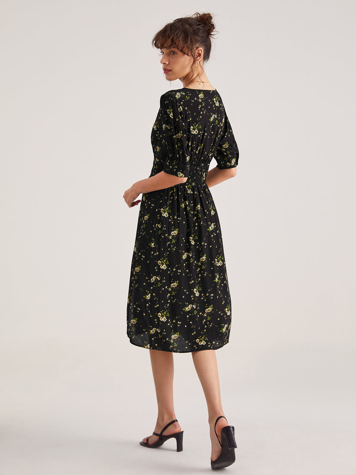 Thecomense - Sweetheart Floral Slit Midi Strap Dress