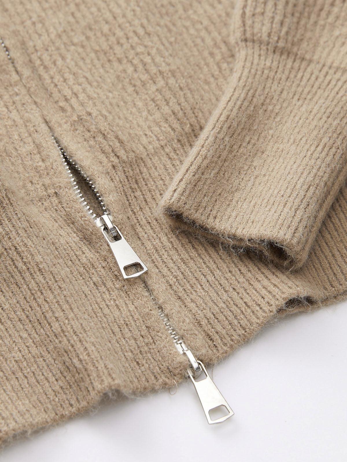 Thecomense - Fluffy Knit Zipper Collared Cardigan